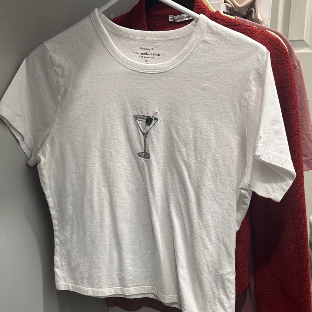 A&F Embroidered White Martini Graphic Tee - Size Small